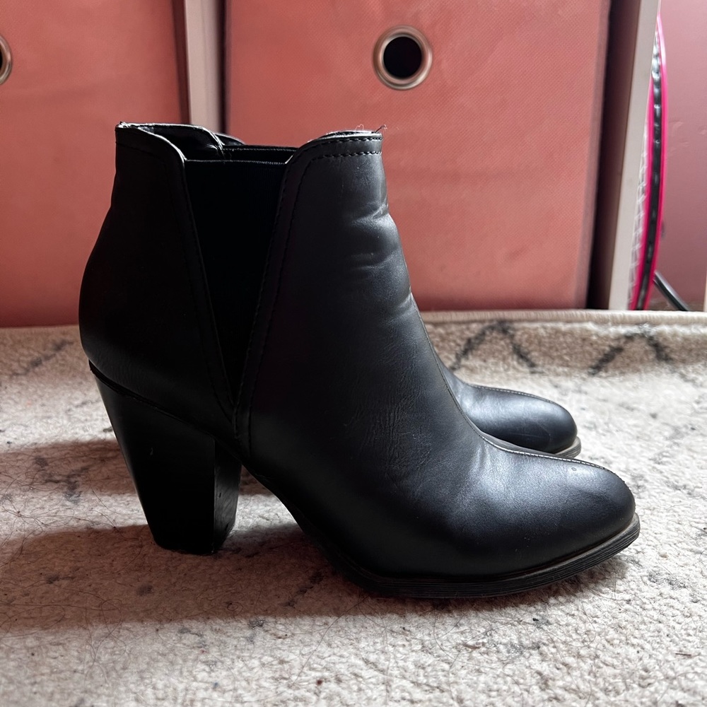 Black leather booties